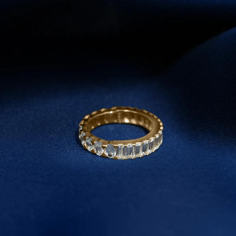 Lab-Created White Sapphire Oval and Baguette Half &amp; Half Eternity Band in Vermeil – Image 9 of 9