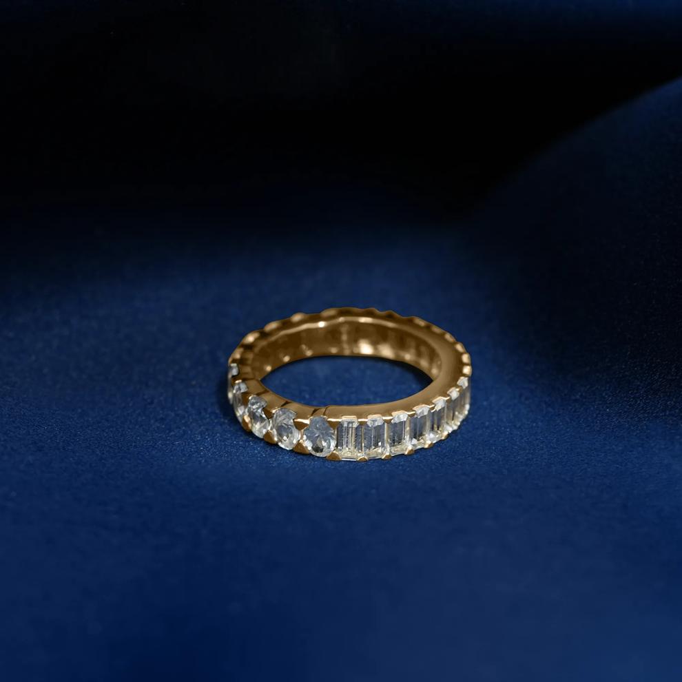 Lab-Created White Sapphire Oval and Baguette Half &amp; Half Eternity Band in Vermeil – Image 9 of 9