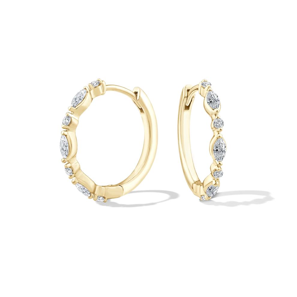 Lab Grown Diamond Marquise &amp; Round Hoop Earrings in 14K Yellow Gold (1/3 ct. tw.) – Image 1 of 2