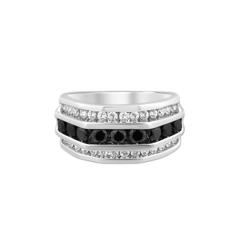 Men&rsquo;s Three-Row Diamond Ring with Treated Black Diamonds in 10K White Gold &#40;2 ct. tw.&#41; – Image 1 of 3