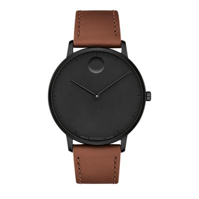 Bold Face Watch With Brown Leather Strap in Black-Tone Stainless Steel, 41mm