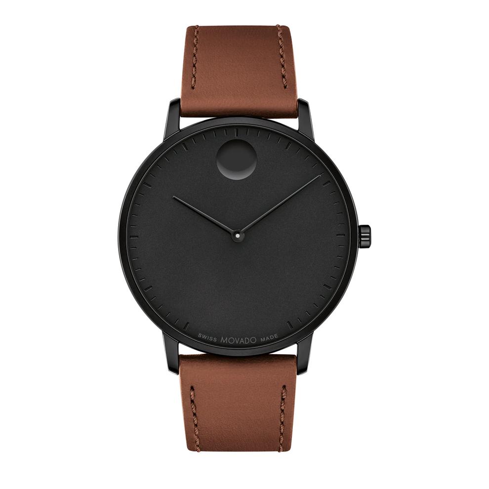 Bold Face Watch With Brown Leather Strap in Black-Tone Stainless Steel, 41mm – Image 1 of 3