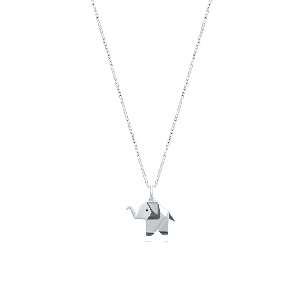 Black Diamond Accent Origami Elephant Pendant Necklace in Black Rhodium Sterling Silver – Image 1 of 4