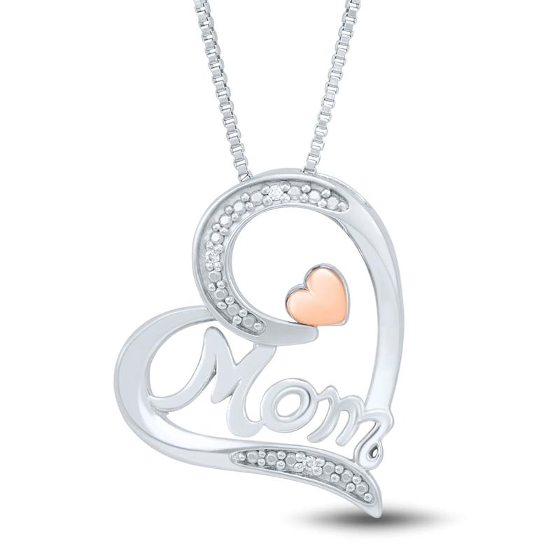 Diamond Accent Mom Pendant in Sterling Silver and 14K Rose Gold – Image 1 of 3
