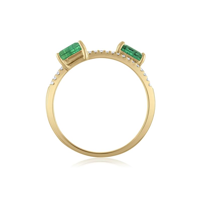 Diamond and Emerald Double Row Band in 14K Yellow Gold &#40;1/7 ct. tw.&#41; – Image 2 of 3