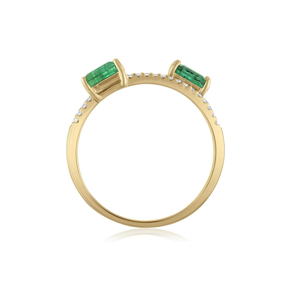 Diamond and Emerald Double Row Band in 14K Yellow Gold (1/7 ct. tw.) – Image 2 of 3