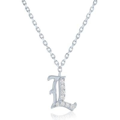 Diamond Accent Gothic Script L Initial Pendant in Sterling Silver
