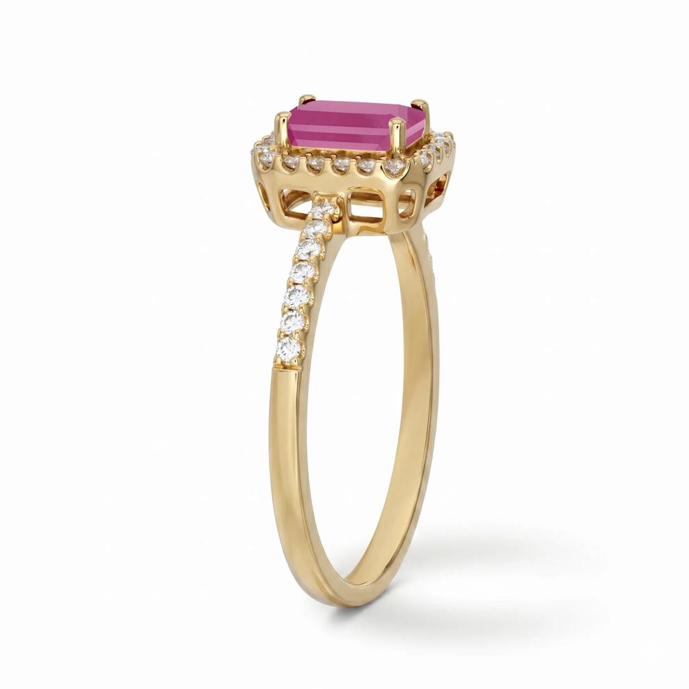 Ruby &amp; Diamond Halo Ring in 10K Yellow Gold (1/5 ct. tw.) – Image 2 of 4