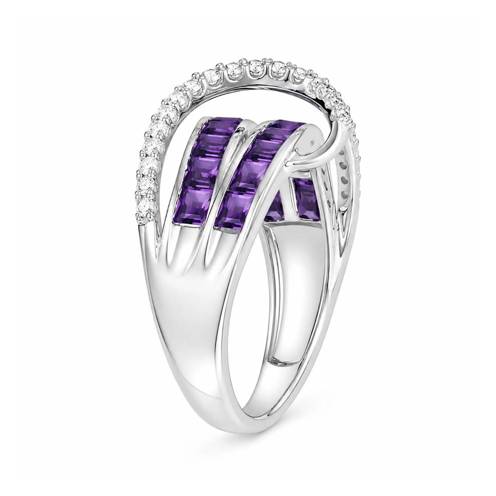 Amethyst &amp; Diamond Multi-Row Ring in 10K White Gold (1/3 ct. tw.) – Image 2 of 4
