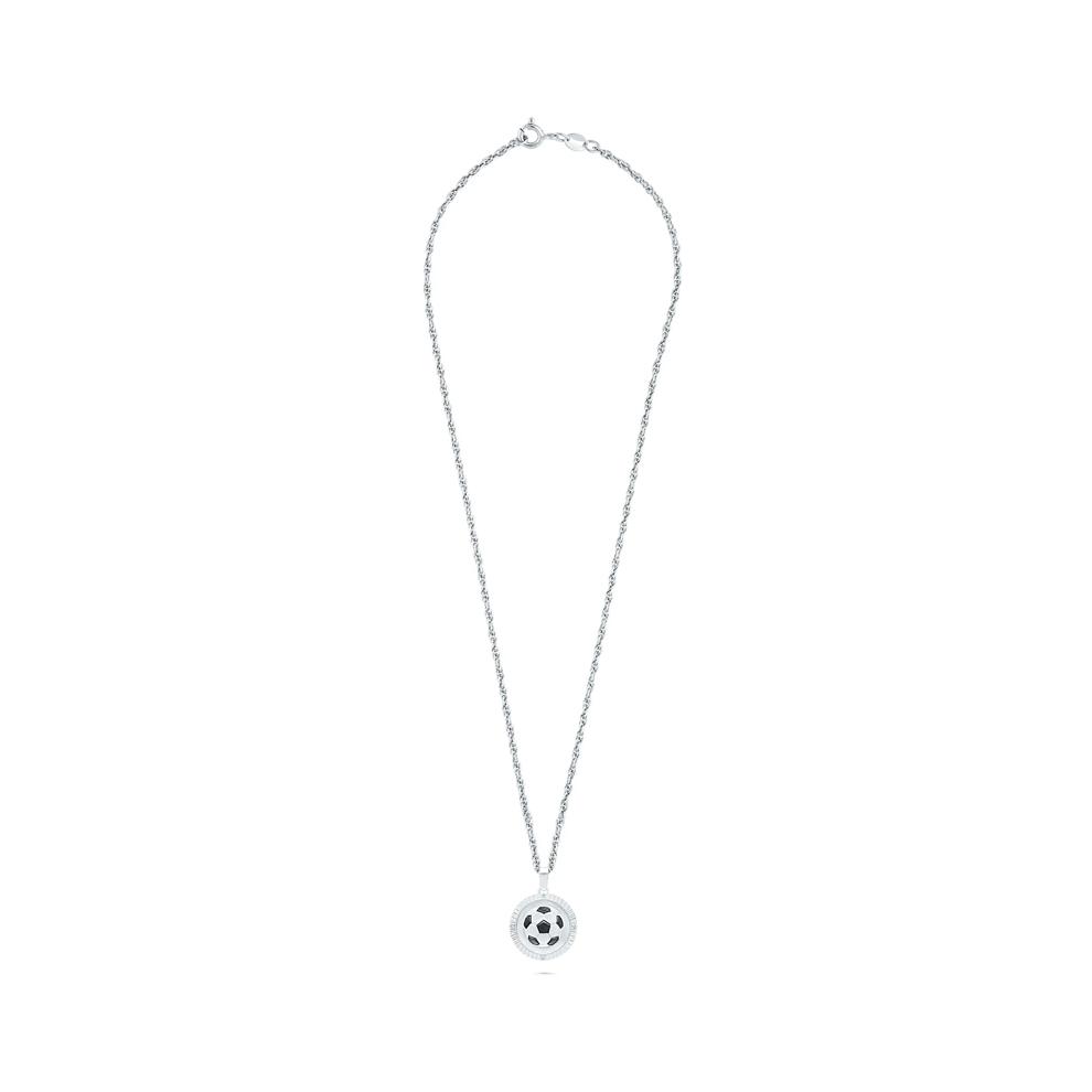 Diamond Accent Soccer Ball Medallion Pendant Necklace in Sterling Silver – Image 3 of 4