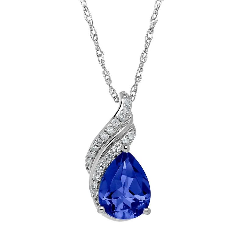 Lab Created Birthstone &amp; Diamond Pendant in Sterling Silver – Image 1 of 1
