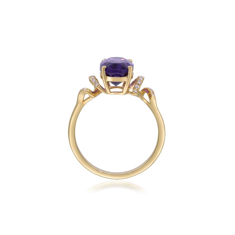 Amethyst and Diamond Accent Ring in 10K Yellow Gold – Image 2 of 5