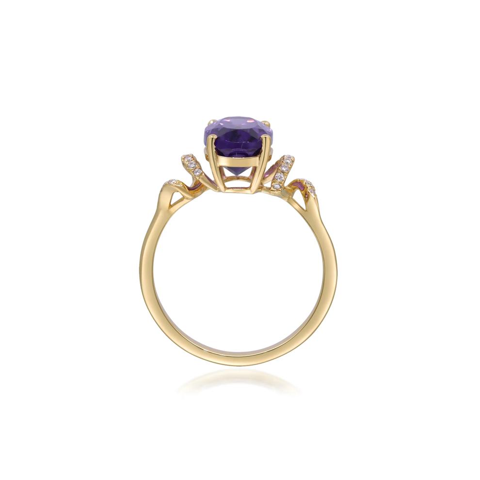 Amethyst and Diamond Accent Ring in 10K Yellow Gold – Image 2 of 5
