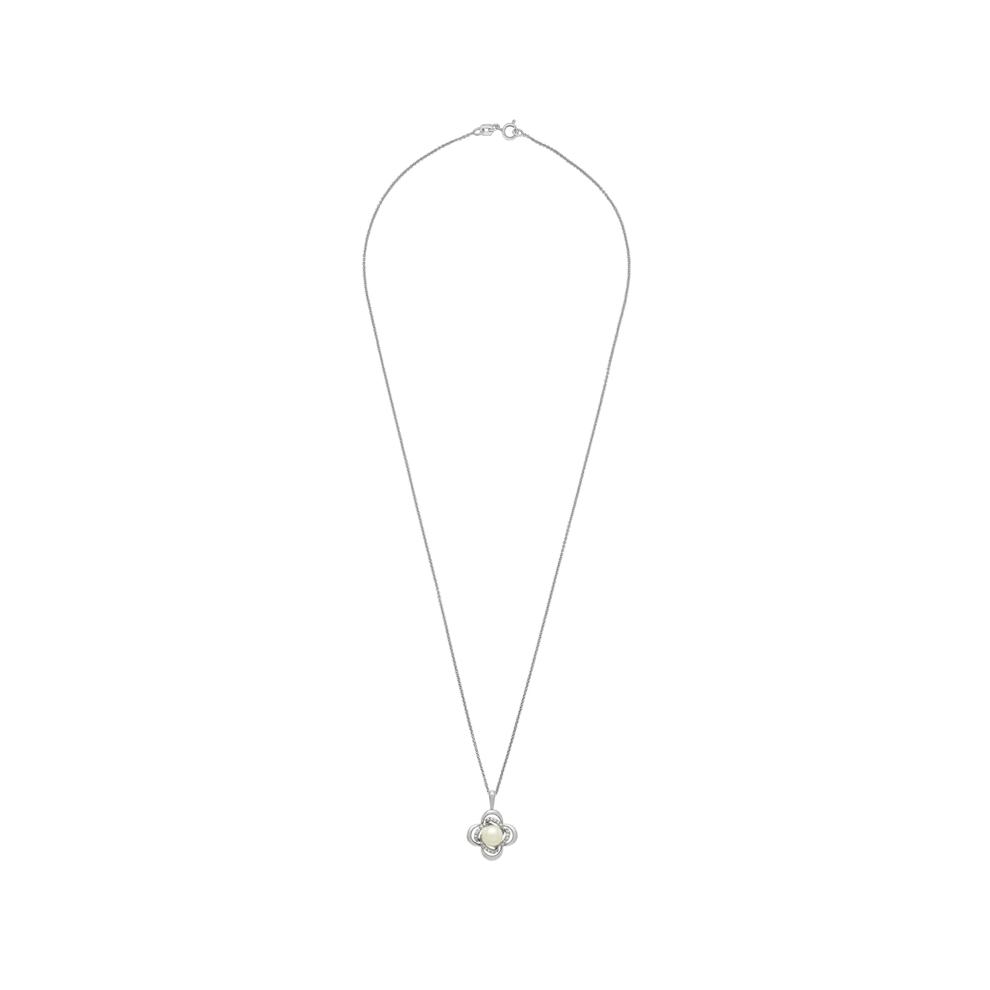 Freshwater Cultured Pearl &amp; Diamond Accent Clover Pendant Necklace in Sterling Silver – Image 3 of 4
