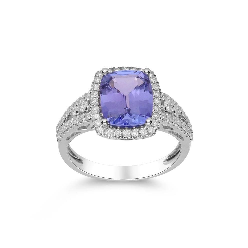 Cushion-Cut Tanzanite &amp; Diamond Ring in 14K White Gold (1/2 ct. tw.) – Image 4 of 5