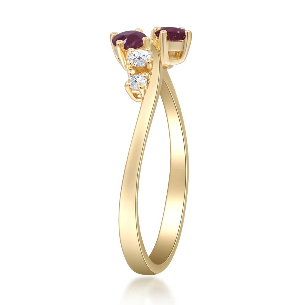 Ruby &amp; Diamond Bypass Ring in 10K Yellow Gold (1/8 ct. tw.) – Image 3 of 5