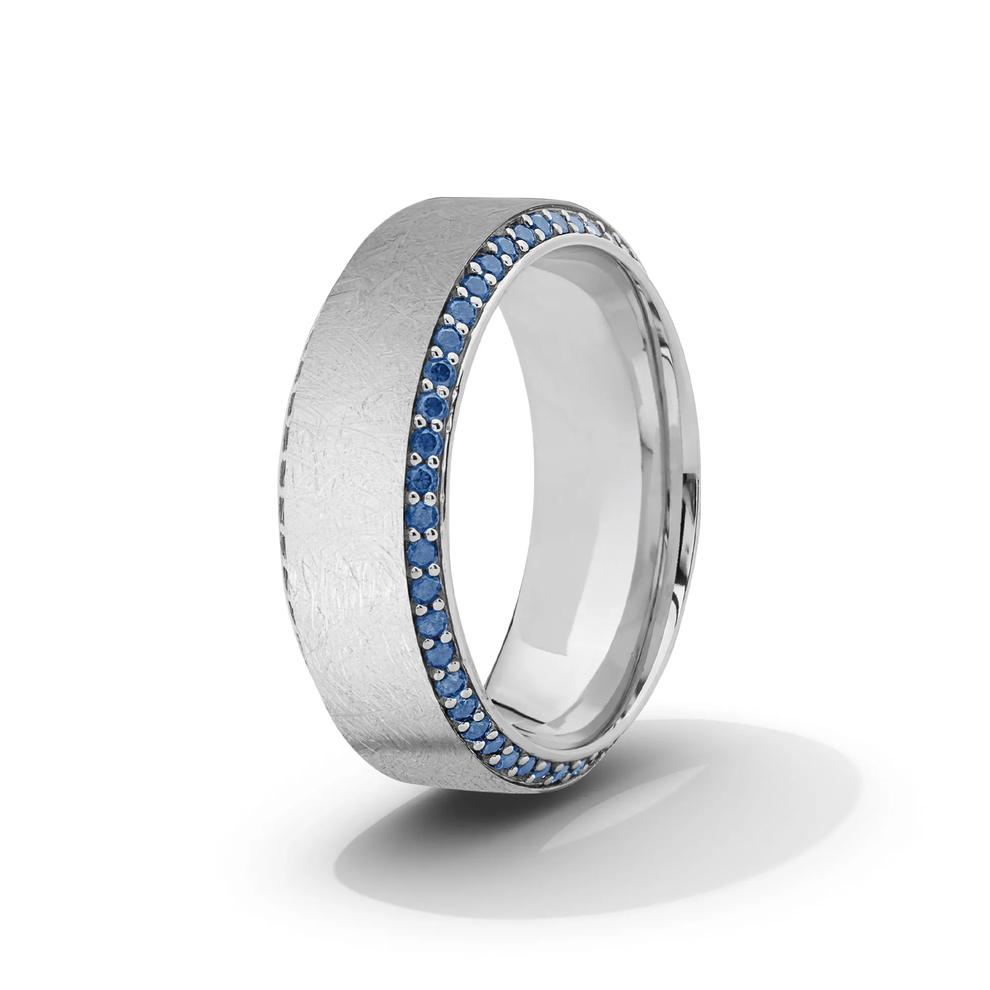 Men's Denim Sapphire High-Bevel Wedding Band in 14K White Gold, 8mm – Image 3 of 4