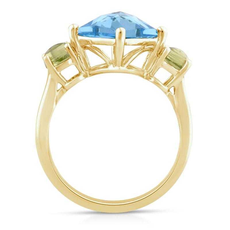 Blue Topaz Ring with Peridot in 10K Yellow Gold – Image 2 of 3