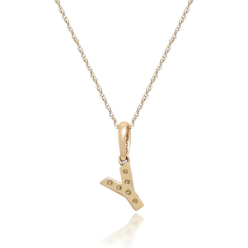 Diamond Y Initial Pendant in 10K Yellow Gold &#40;1/10 ct. tw.&#41;  – Image 4 of 4