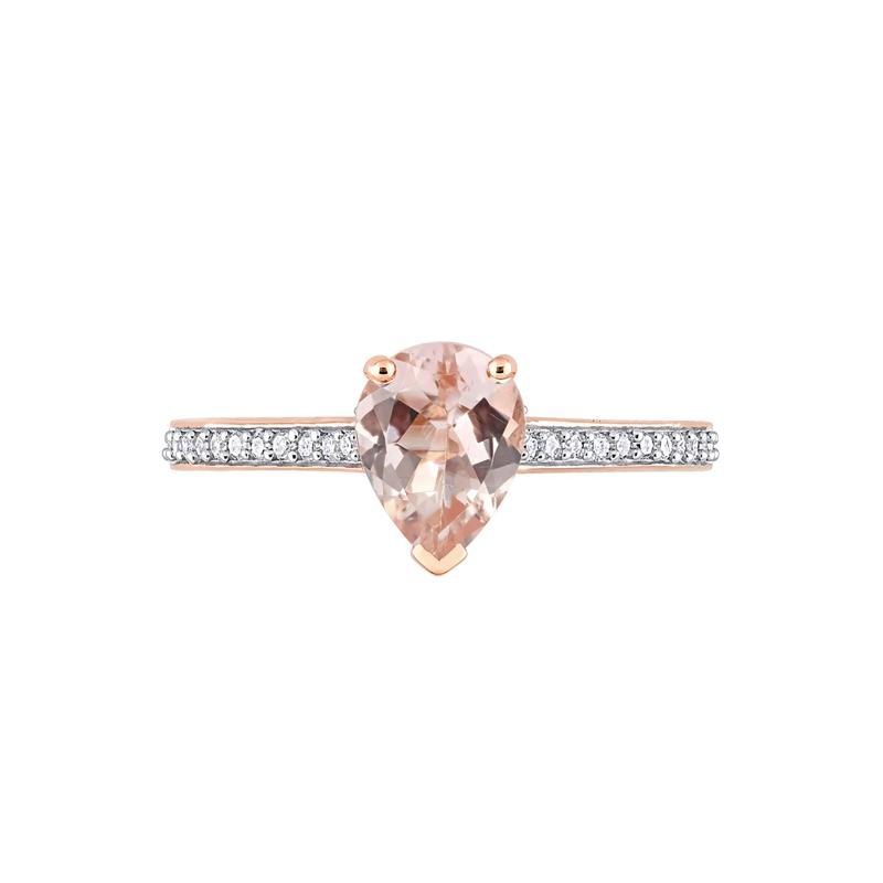 Pear-Shaped Morganite &amp; Diamond Ring in 10K Rose Gold &#40;1/8 ct. tw.&#41; – Image 1 of 5