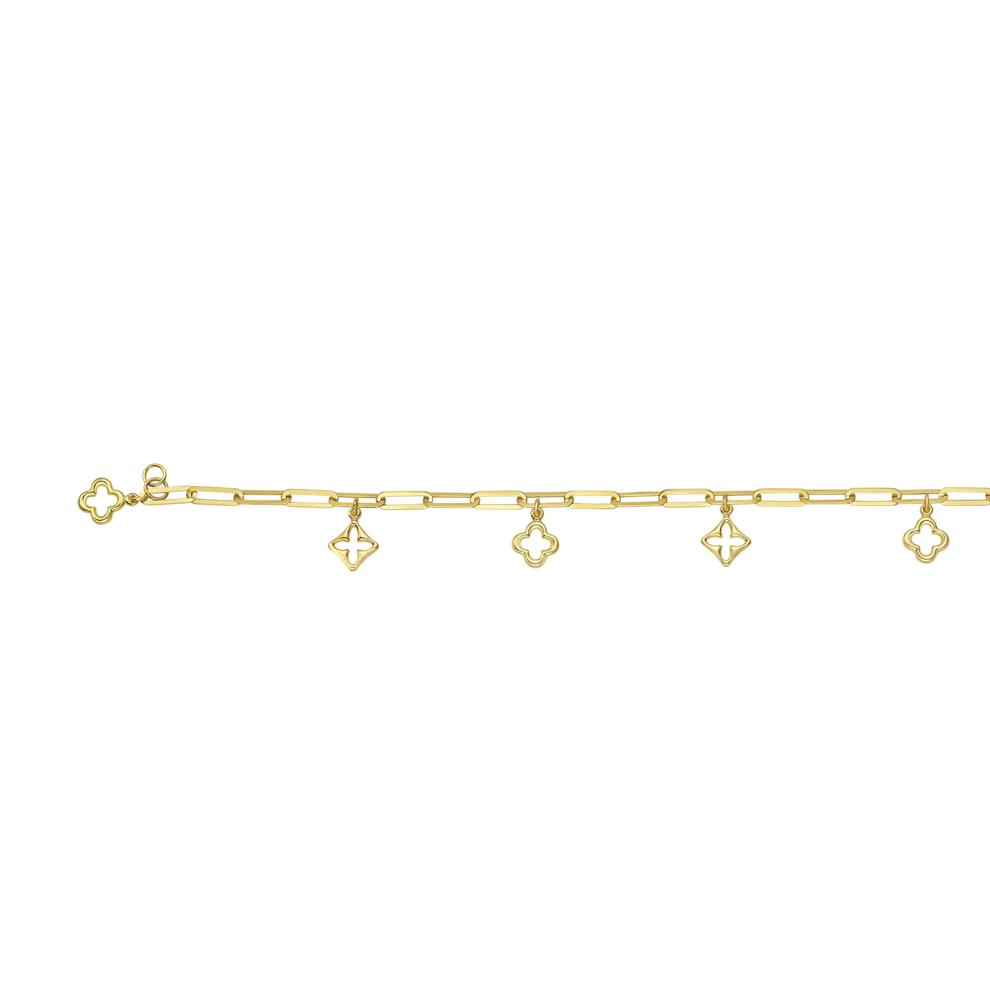 Paperclip Chain Clover Charm Bracelet in 14K Yellow Gold, 7.25" – Image 2 of 2