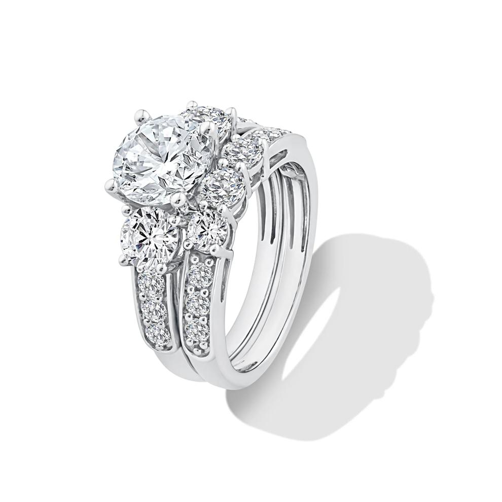 Lab Grown Diamond Round Center Three-Stone Engagement Set in 10K White Gold (4 ct. tw.) – Image 5 of 6
