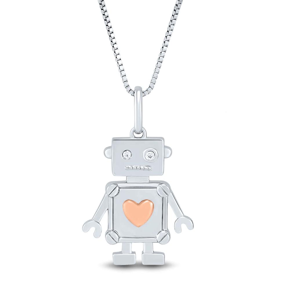 Robot Pendant with Diamond Accents in Sterling Silver and 14K Rose Gold – Image 1 of 4