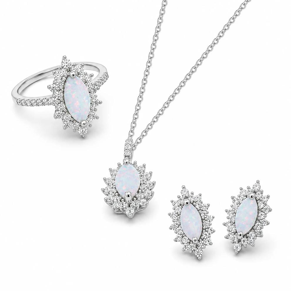 Lab-Created Opal &amp; White Sapphire Pendant, Earrings, &amp; Ring Boxed Set in Sterling Silver – Image 1 of 4