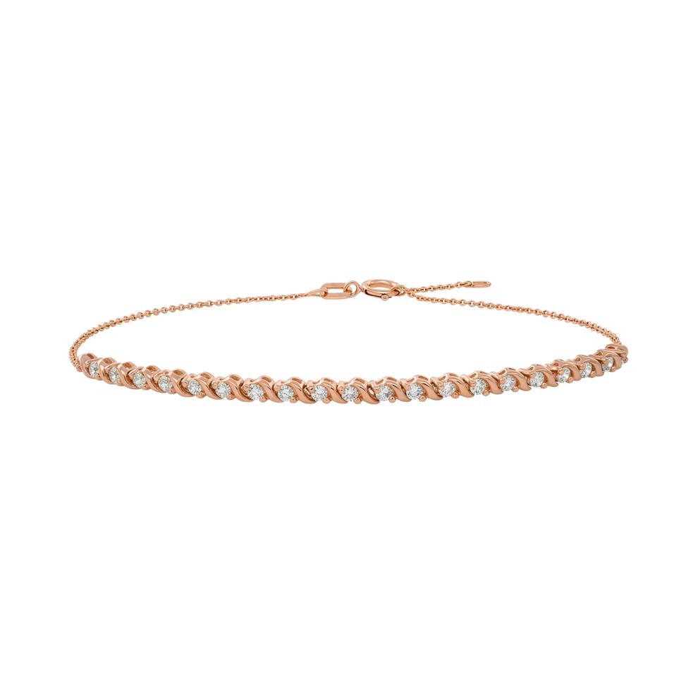 Diamond Adjustable Cable Chain Bracelet in 10K Rose Gold, 7.25" (1/4 ct. tw.) – Image 1 of 2