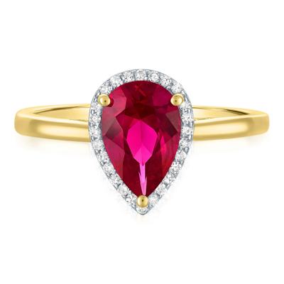 Pear-Shaped Lab-Created Gemstone and Diamond Accent Ring in 10K Gold