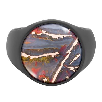 Round Chrysocopper Inlay Signet Ring in Zirconium