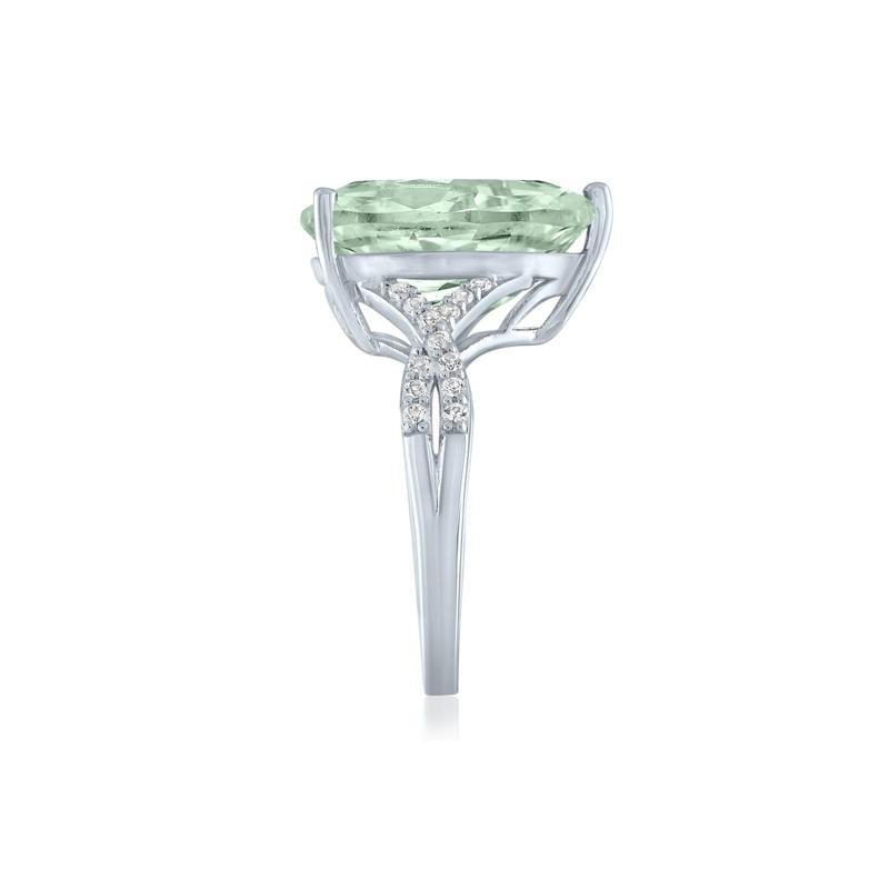 Green Amethyst and Lab-Created White Sapphire Cocktail Ring in Sterling Silver – Image 3 of 3