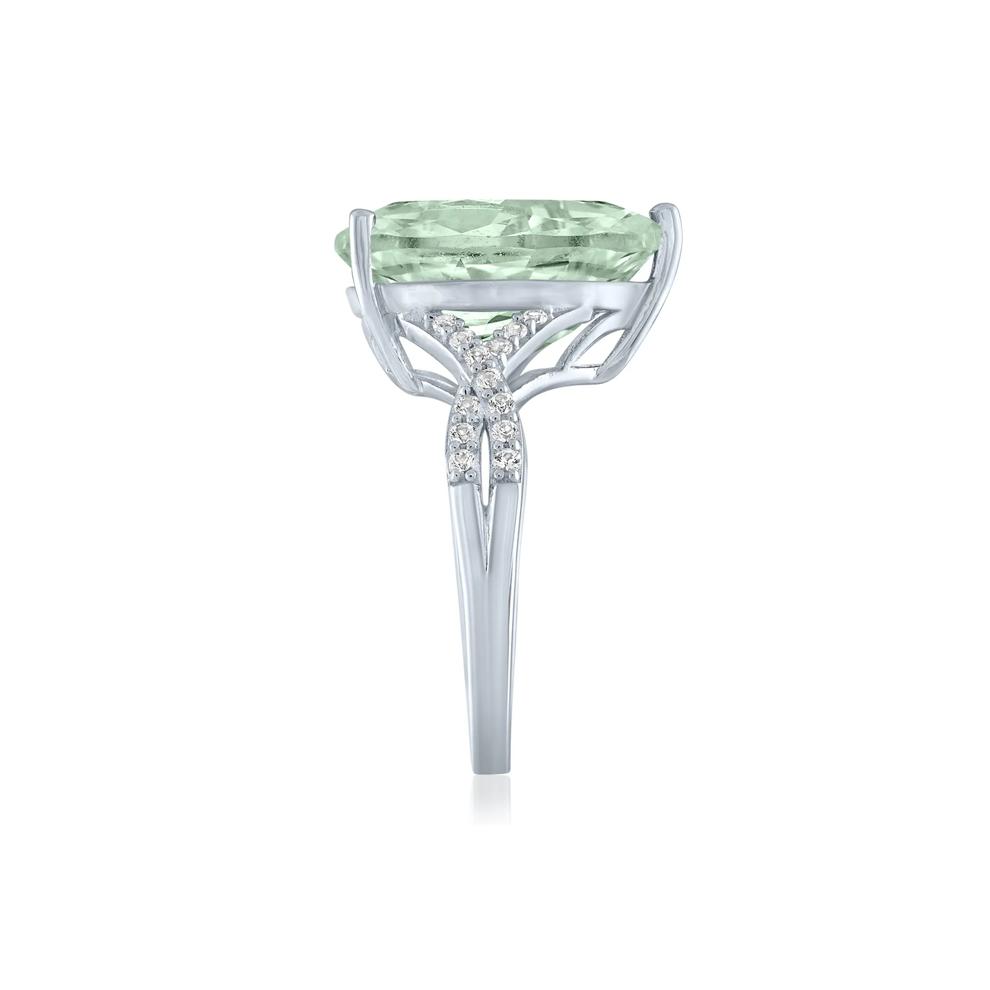 Green Amethyst and Lab-Created White Sapphire Cocktail Ring in Sterling Silver – Image 3 of 3
