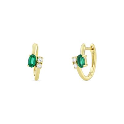 Lab-Created Gemstone and Diamond Accent Huggie Hoop Earrings in 10K Yellow Gold