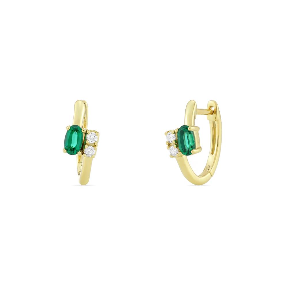 Lab-Created Emerald and Diamond Accent Huggie Hoops in 10K Yellow Gold – Image 1 of 2