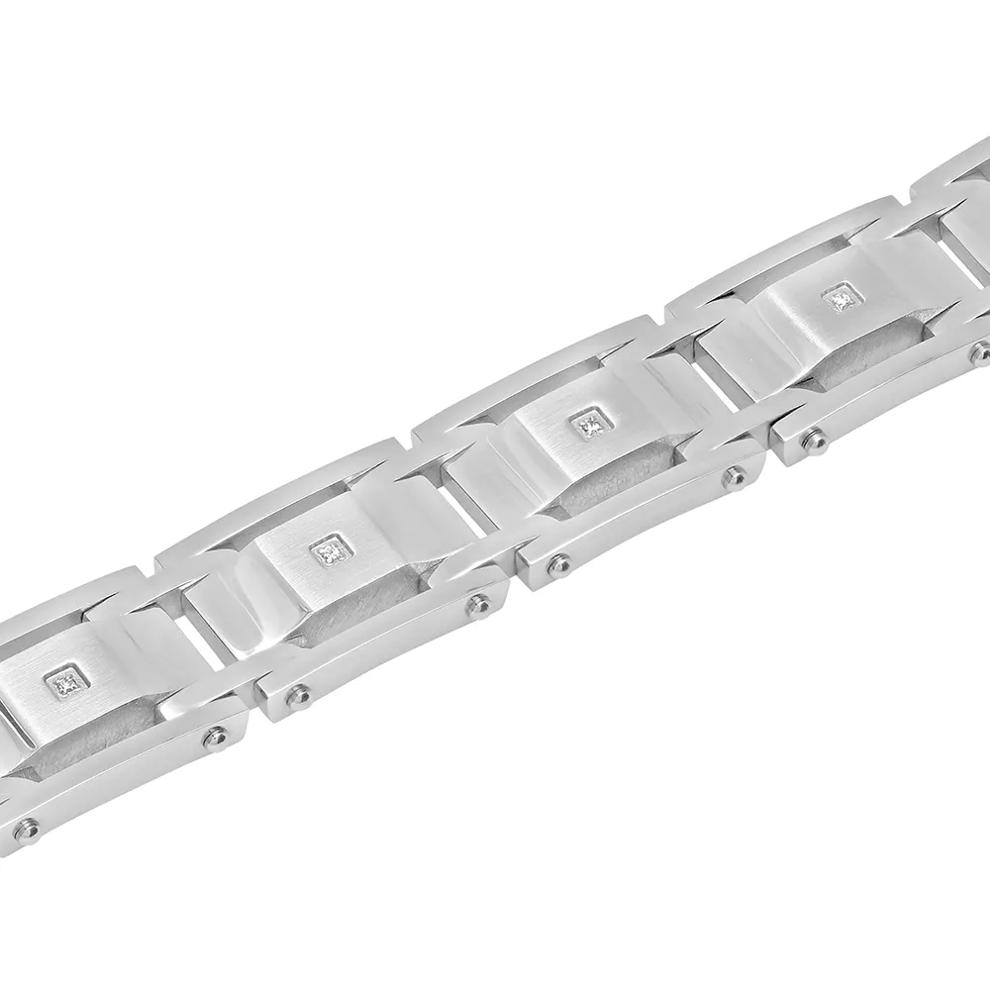 Men&rsquo;s Link Bracelet with Diamond Accents in Stainless Steel – Image 2 of 2
