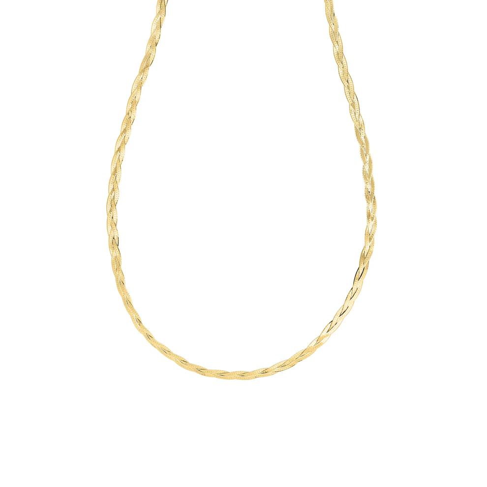 Diamond-Cut Textured Braided Herringbone Chain Necklace in 14K Yellow Gold, 3.2MM, 18" – Image 1 of 2