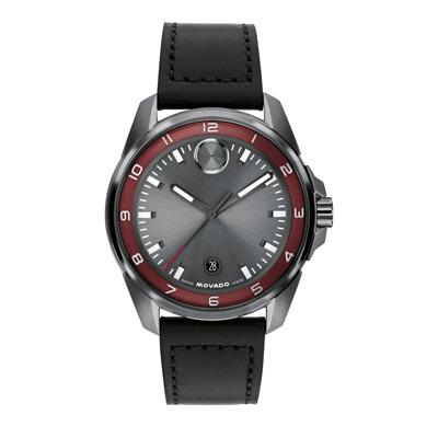 Gent's Verso S Watch in Black Leather and Gunmetal Ion-Plated Stainless Steel