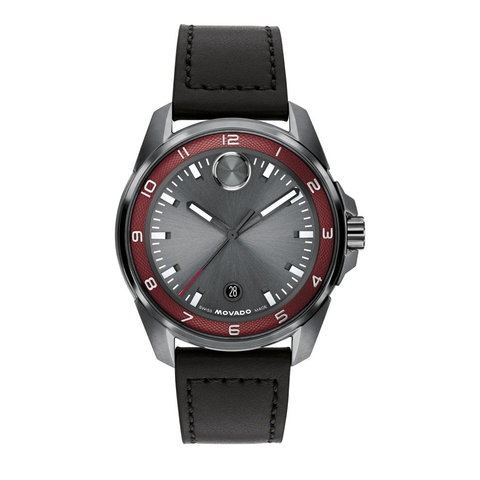 Men's Verso S Watch in Black Leather and Gunmetal Ion-Plated Stainless Steel – Image 1 of 3