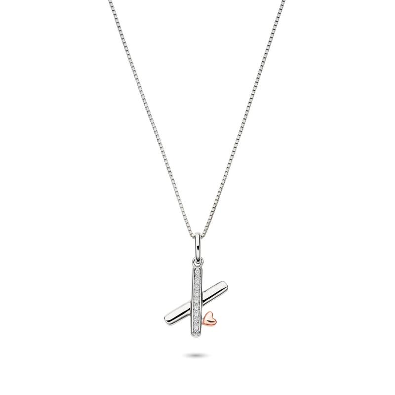 Diamond Accent Initial X Pendant in Sterling Silver and 14K Rose Gold – Image 1 of 3