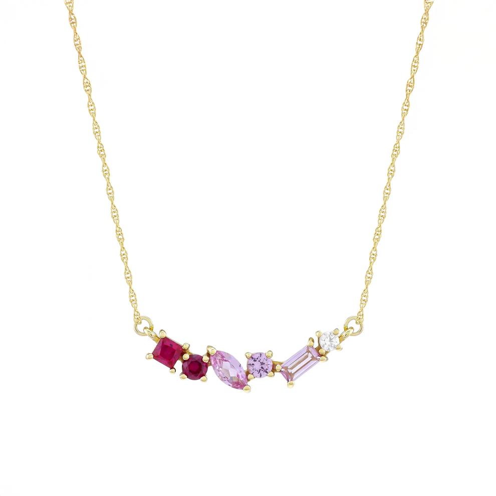 Lab-Created Ruby, Pink and White Sapphire Necklace in 10K Yellow Gold – Image 1 of 3