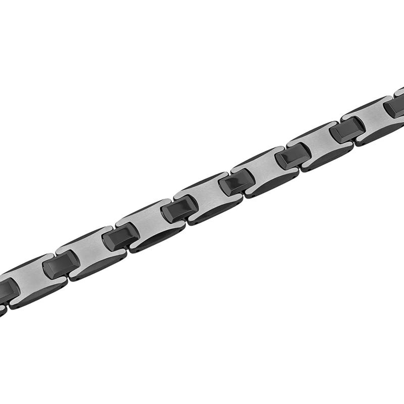 Men&rsquo;s Two-Tone Link Bracelet in Black Ion-Plated Stainless Steel &amp; Tungsten – Image 2 of 2