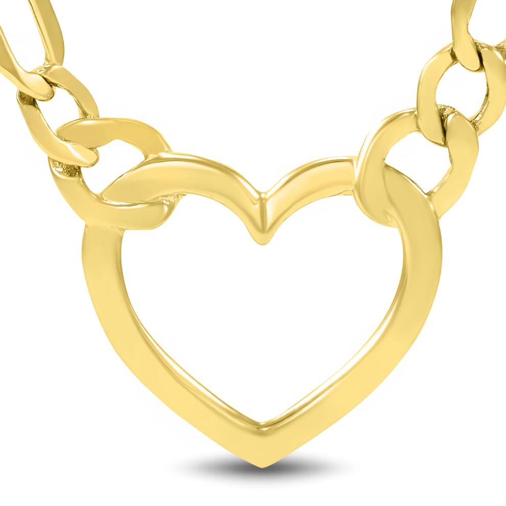 Figaro Heart Necklace in 14K Yellow Gold, 3MM, 18&rdquo; – Image 1 of 3