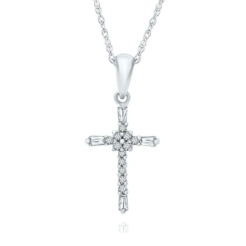 1/10 ct. tw. Diamond Cross Pendant in 10K White Gold – Image 1 of 2