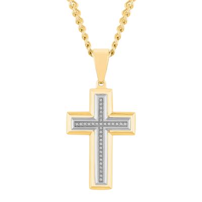 Men's Diamond Cross with Ion-Plated Stainless Steel, 24" (1/10 ct. tw.)