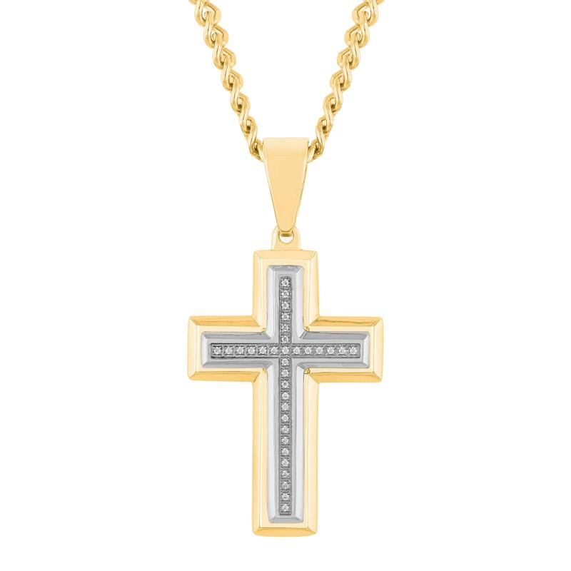 Men&#39;s Diamond Cross with Ion-Plated Stainless Steel, 24&quot; &#40;1/10 ct. tw.&#41; – Image 1 of 4