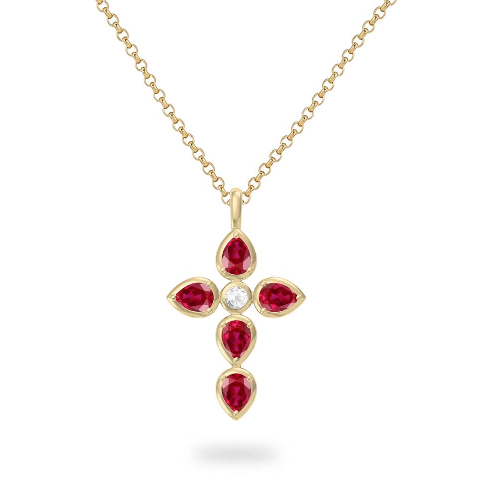 Gemstone &amp; Diamond Accent Pear-Shaped Cross Pendant Necklace in 10K Gold – Image 1 of 1