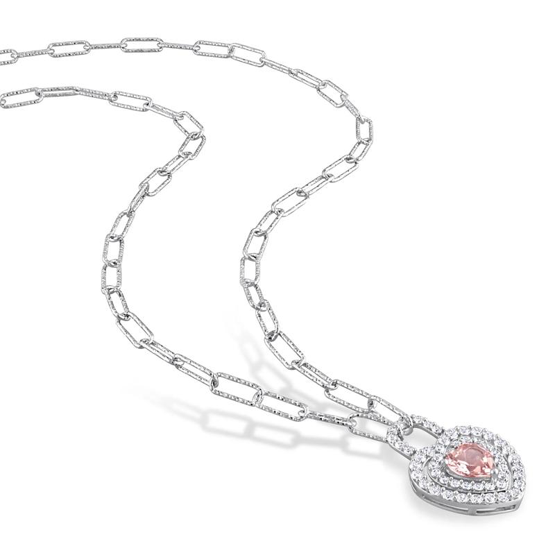 Morganite and Lab Created White Sapphire Heart Necklace in Sterling Silver – Image 3 of 3