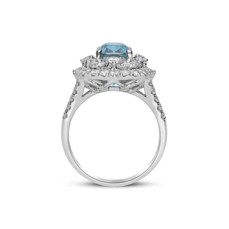 Oval Blue Zircon &amp; Diamond Double Halo Ring in 14K White Gold &#40;1 1/3 ct. tw.&#41; – Image 3 of 5