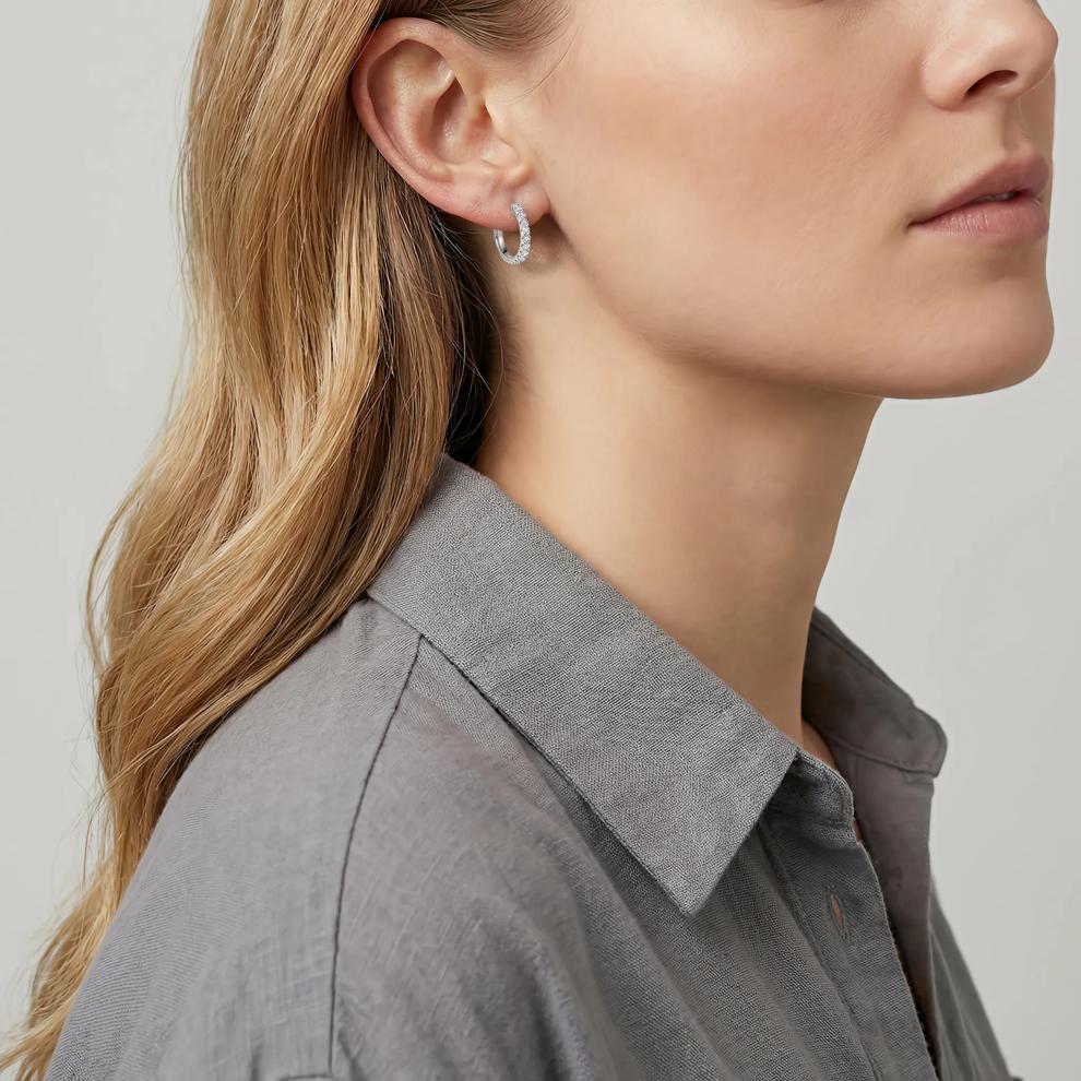Lab Grown Diamond Hoop Earrings in 14K White Gold (1/2 ct. tw.) – Image 3 of 3